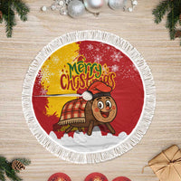 Spain Christmas Tree Skirt with Tio de Nadal Log Snowflakes Spanish Flag and Holiday Wreath - Wonder Print Shop