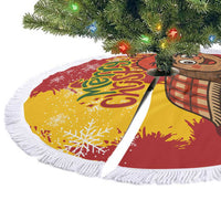 Spain Christmas Tree Skirt with Tio de Nadal Log Snowflakes Spanish Flag and Holiday Wreath - Wonder Print Shop