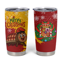 Spain Christmas Tumbler Cup with Tio de Nadal Log Snowflakes Spanish Flag and Holiday Wreath - Wonder Print Shop