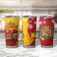 Spain Christmas Tumbler Cup with Tio de Nadal Log Snowflakes Spanish Flag and Holiday Wreath - Wonder Print Shop