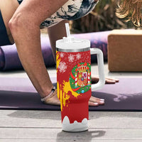 Spain Christmas Tumbler With Handle with Tio de Nadal Log Snowflakes Spanish Flag and Holiday Wreath - Wonder Print Shop