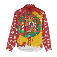 Spain Christmas Women Casual Shirt with Tio de Nadal Log Snowflakes Spanish Flag and Holiday Wreath - Wonder Print Shop