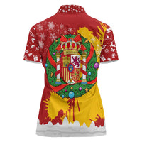 Spain Christmas Women Polo Shirt with Tio de Nadal Log Snowflakes Spanish Flag and Holiday Wreath - Wonder Print Shop