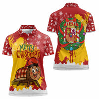 Spain Christmas Women Polo Shirt with Tio de Nadal Log Snowflakes Spanish Flag and Holiday Wreath - Wonder Print Shop