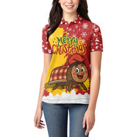 Spain Christmas Women Polo Shirt with Tio de Nadal Log Snowflakes Spanish Flag and Holiday Wreath - Wonder Print Shop