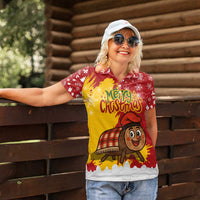 Spain Christmas Women Polo Shirt with Tio de Nadal Log Snowflakes Spanish Flag and Holiday Wreath - Wonder Print Shop