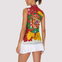 Spain Christmas Women Sleeveless Polo Shirt with Tio de Nadal Log Snowflakes Spanish Flag and Holiday Wreath - Wonder Print Shop