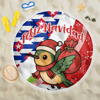 Cuba Christmas Beach Blanket with Santa Hummingbird Cuban Flag Feliz Navidad and Snowflake - Wonder Print Shop