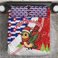 Cuba Christmas Bedding Set with Santa Hummingbird Cuban Flag Feliz Navidad and Snowflake - Wonder Print Shop