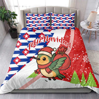 Cuba Christmas Bedding Set with Santa Hummingbird Cuban Flag Feliz Navidad and Snowflake - Wonder Print Shop