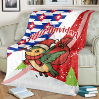Cuba Christmas Blanket with Santa Hummingbird Cuban Flag Feliz Navidad and Snowflake - Wonder Print Shop