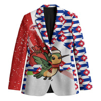 Cuba Christmas Blazer with Santa Hummingbird Cuban Flag Feliz Navidad and Snowflake - Wonder Print Shop