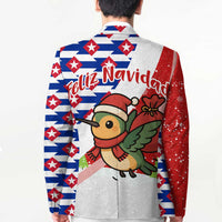 Cuba Christmas Blazer with Santa Hummingbird Cuban Flag Feliz Navidad and Snowflake - Wonder Print Shop