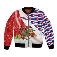 Cuba Christmas Bomber Jacket with Santa Hummingbird Cuban Flag Feliz Navidad and Snowflake - Wonder Print Shop
