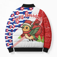 Cuba Christmas Bomber Puffer Jacket with Santa Hummingbird Cuban Flag Feliz Navidad and Snowflake - Wonder Print Shop