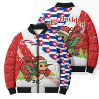 Cuba Christmas Bomber Puffer Jacket with Santa Hummingbird Cuban Flag Feliz Navidad and Snowflake - Wonder Print Shop