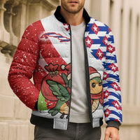 Cuba Christmas Bomber Puffer Jacket with Santa Hummingbird Cuban Flag Feliz Navidad and Snowflake - Wonder Print Shop