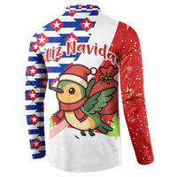 Cuba Christmas Button Sweatshirt with Santa Hummingbird Cuban Flag Feliz Navidad and Snowflake - Wonder Print Shop