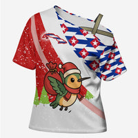 Cuba Christmas Cross Shoulder Shirt with Santa Hummingbird Cuban Flag Feliz Navidad and Snowflake - Wonder Print Shop