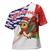 Cuba Christmas Cross Shoulder Shirt with Santa Hummingbird Cuban Flag Feliz Navidad and Snowflake - Wonder Print Shop