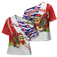 Cuba Christmas Cross Shoulder Shirt with Santa Hummingbird Cuban Flag Feliz Navidad and Snowflake - Wonder Print Shop
