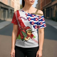 Cuba Christmas Cross Shoulder Shirt with Santa Hummingbird Cuban Flag Feliz Navidad and Snowflake - Wonder Print Shop