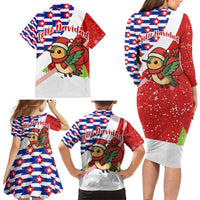 Cuba Christmas Family Matching Long Sleeve Bodycon Dress and Hawaiian Shirt with Santa Hummingbird Cuban Flag Feliz Navidad and Snowflake - Wonder Print Shop