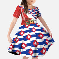 Cuba Christmas Family Matching Off The Shoulder Long Sleeve Dress and Hawaiian Shirt with Santa Hummingbird Cuban Flag Feliz Navidad and Snowflake - Wonder Print Shop