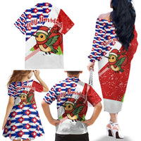 Cuba Christmas Family Matching Off The Shoulder Long Sleeve Dress and Hawaiian Shirt with Santa Hummingbird Cuban Flag Feliz Navidad and Snowflake - Wonder Print Shop