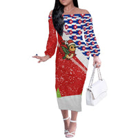Cuba Christmas Family Matching Off The Shoulder Long Sleeve Dress and Hawaiian Shirt with Santa Hummingbird Cuban Flag Feliz Navidad and Snowflake - Wonder Print Shop