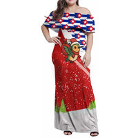 Cuba Christmas Family Matching Off Shoulder Maxi Dress and Hawaiian Shirt with Santa Hummingbird Cuban Flag Feliz Navidad and Snowflake - Wonder Print Shop