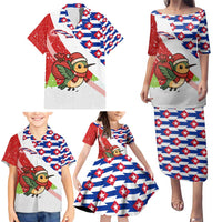Cuba Christmas Family Matching Puletasi and Hawaiian Shirt with Santa Hummingbird Cuban Flag Feliz Navidad and Snowflake - Wonder Print Shop