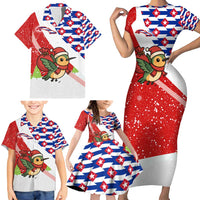 Cuba Christmas Family Matching Short Sleeve Bodycon Dress and Hawaiian Shirt with Santa Hummingbird Cuban Flag Feliz Navidad and Snowflake - Wonder Print Shop