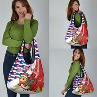 Cuba Christmas Grocery Bag with Santa Hummingbird Cuban Flag Feliz Navidad and Snowflake - Wonder Print Shop