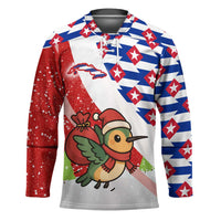 Cuba Christmas Hockey Jersey with Santa Hummingbird Cuban Flag Feliz Navidad and Snowflake - Wonder Print Shop