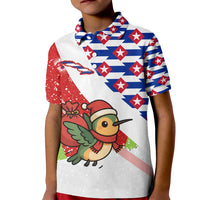 Cuba Christmas Kid Polo Shirt with Santa Hummingbird Cuban Flag Feliz Navidad and Snowflake - Wonder Print Shop