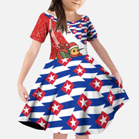Cuba Christmas Kid Short Sleeve Dress with Santa Hummingbird Cuban Flag Feliz Navidad and Snowflake - Wonder Print Shop