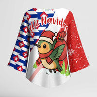 Cuba Christmas Kimono Sleeve Blouse with Santa Hummingbird Cuban Flag Feliz Navidad and Snowflake - Wonder Print Shop
