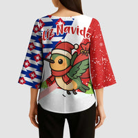 Cuba Christmas Kimono Sleeve Blouse with Santa Hummingbird Cuban Flag Feliz Navidad and Snowflake - Wonder Print Shop