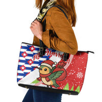 Cuba Christmas Leather Tote Bag with Santa Hummingbird Cuban Flag Feliz Navidad and Snowflake - Wonder Print Shop