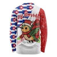 Cuba Christmas Long Sleeve Shirt with Santa Hummingbird Cuban Flag Feliz Navidad and Snowflake - Wonder Print Shop