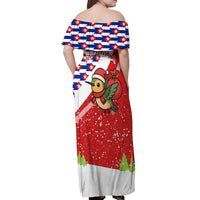 Cuba Christmas Off Shoulder Maxi Dress with Santa Hummingbird Cuban Flag Feliz Navidad and Snowflake - Wonder Print Shop