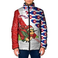 Cuba Christmas Padded Jacket with Santa Hummingbird Cuban Flag Feliz Navidad and Snowflake - Wonder Print Shop
