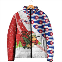 Cuba Christmas Padded Jacket with Santa Hummingbird Cuban Flag Feliz Navidad and Snowflake - Wonder Print Shop