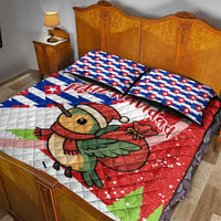 Cuba Christmas Quilt Bed Set with Santa Hummingbird Cuban Flag Feliz Navidad and Snowflake - Wonder Print Shop
