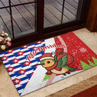 Cuba Christmas Rubber Doormat with Santa Hummingbird Cuban Flag Feliz Navidad and Snowflake - Wonder Print Shop