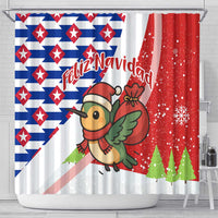 Cuba Christmas Shower Curtain with Santa Hummingbird Cuban Flag Feliz Navidad and Snowflake - Wonder Print Shop
