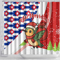 Cuba Christmas Shower Curtain with Santa Hummingbird Cuban Flag Feliz Navidad and Snowflake - Wonder Print Shop