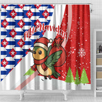 Cuba Christmas Shower Curtain with Santa Hummingbird Cuban Flag Feliz Navidad and Snowflake - Wonder Print Shop