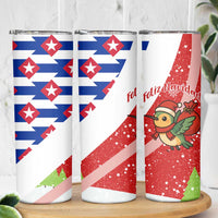 Cuba Christmas Skinny Tumbler with Santa Hummingbird Cuban Flag Feliz Navidad and Snowflake - Wonder Print Shop
